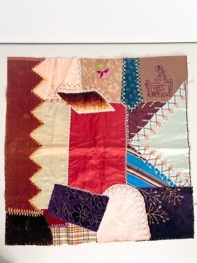 Antique Vintage Crazy Quilt 19”x19” Block Hand Embroidered
